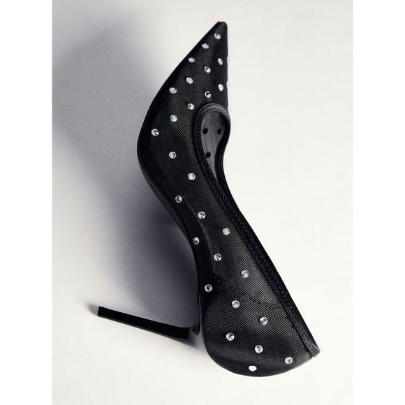 MANGO MNG BLACK LOURSI RHINESTONE GLITTER MESH STILETTO HIGH HEELS SHOES 39 8.5 - Picture 5 of 8